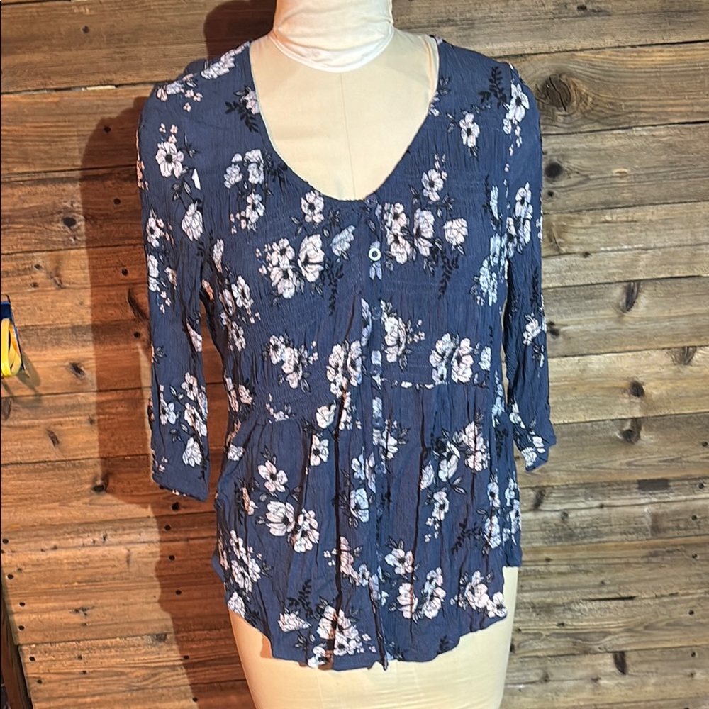 Torrid Blue Smocked 3/4 Sleeve Blouse